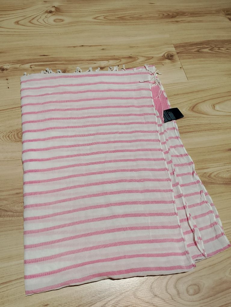 Biało-Różowa Bawełniana Chusta Tommy Hilfiger