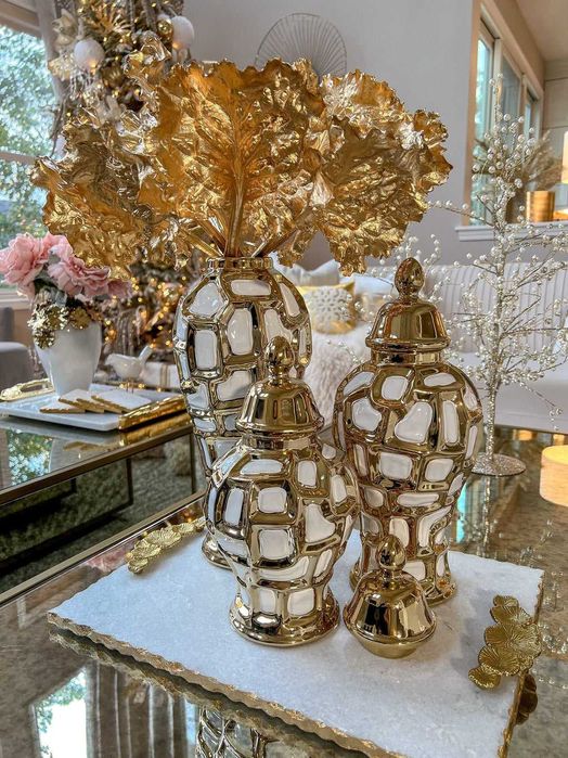 Ekskluzywny Wazon Porcelanowy Ginger Jars – Biało-Złoty Blask Glamour!