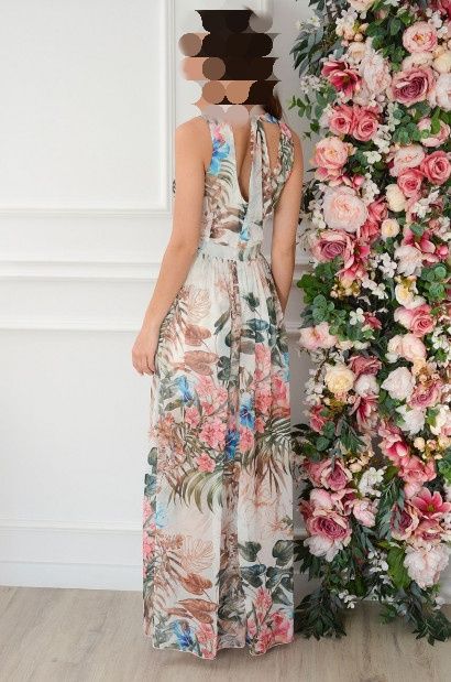 Sukienka maxi szyfonowa w tropikalne kwiaty
