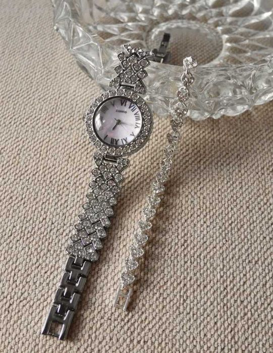 Zestaw komplet zegarek i bransoletka cyrkonie dżeciki srebrny