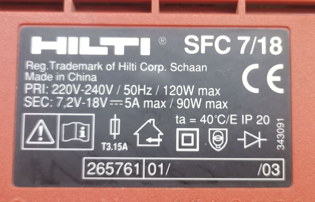 Ładowarka Hilti SFC 7/18 7,2V - 18V stary typ