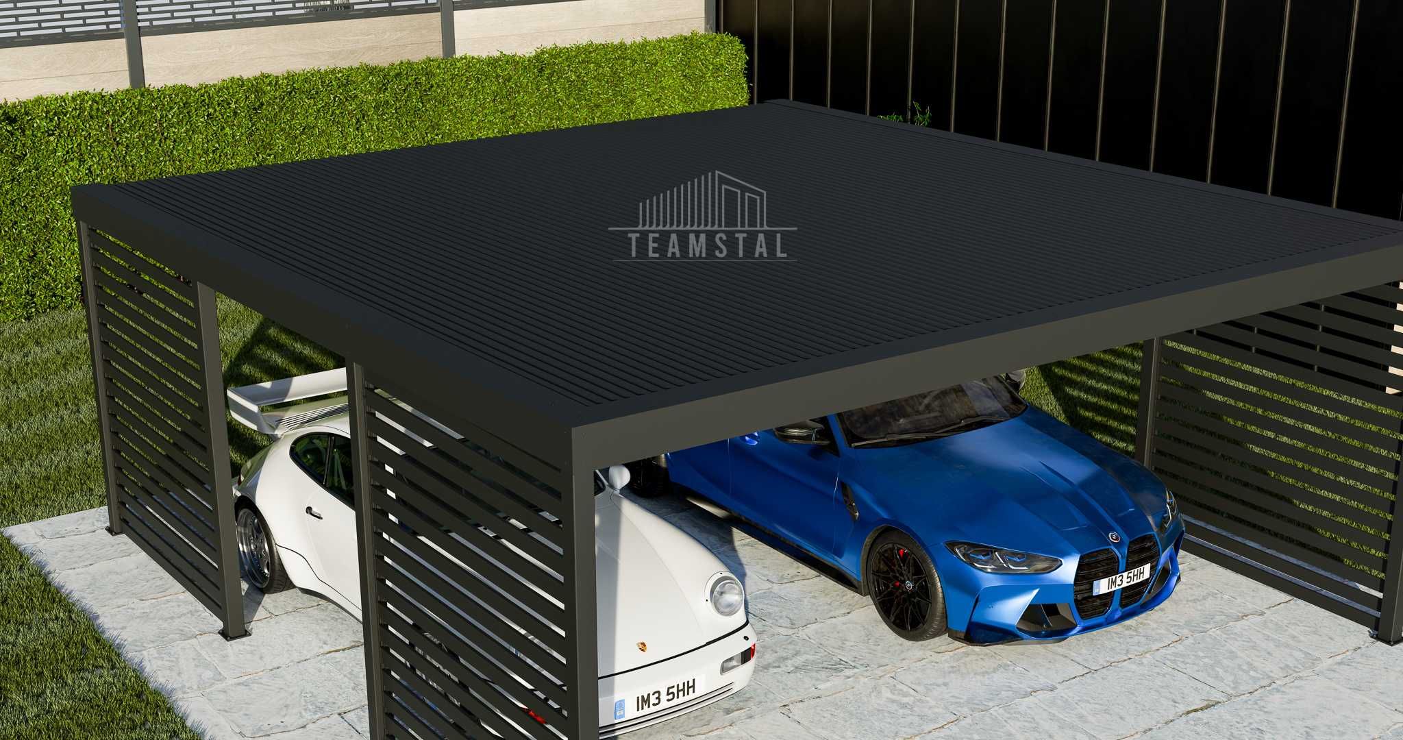CarPort PREMIUM - Wiata samochodowa 6x5,5 Antracyt Zabudowa - TS1033