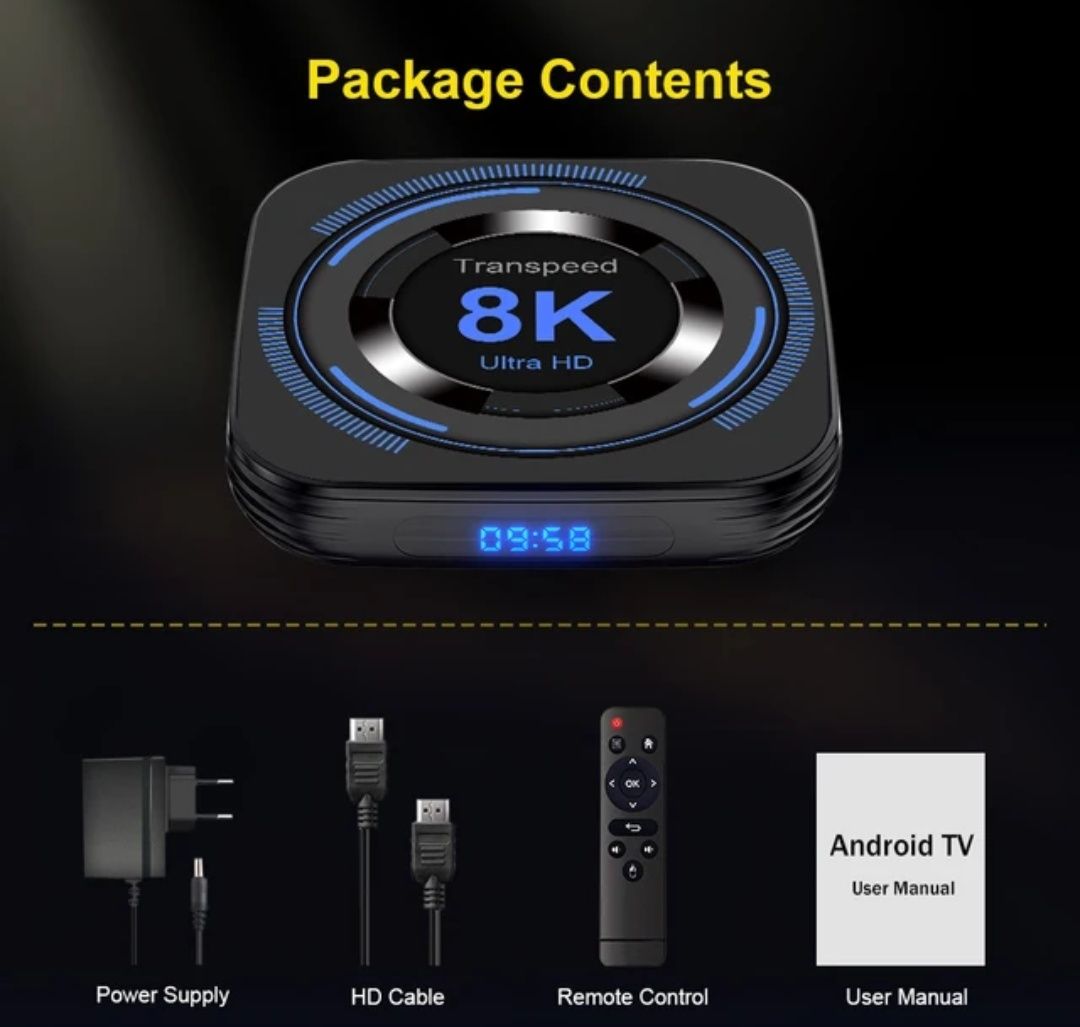 TV Box Android 12 + 4 GB RAM + 32 GB ROM Transpeed 8k (H618