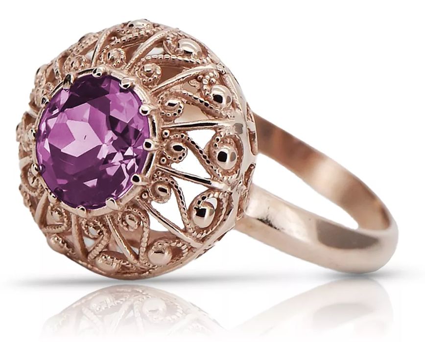 Radziecki 14K złoty pierścionek z różowego złota Amethystem vrc059 Gd