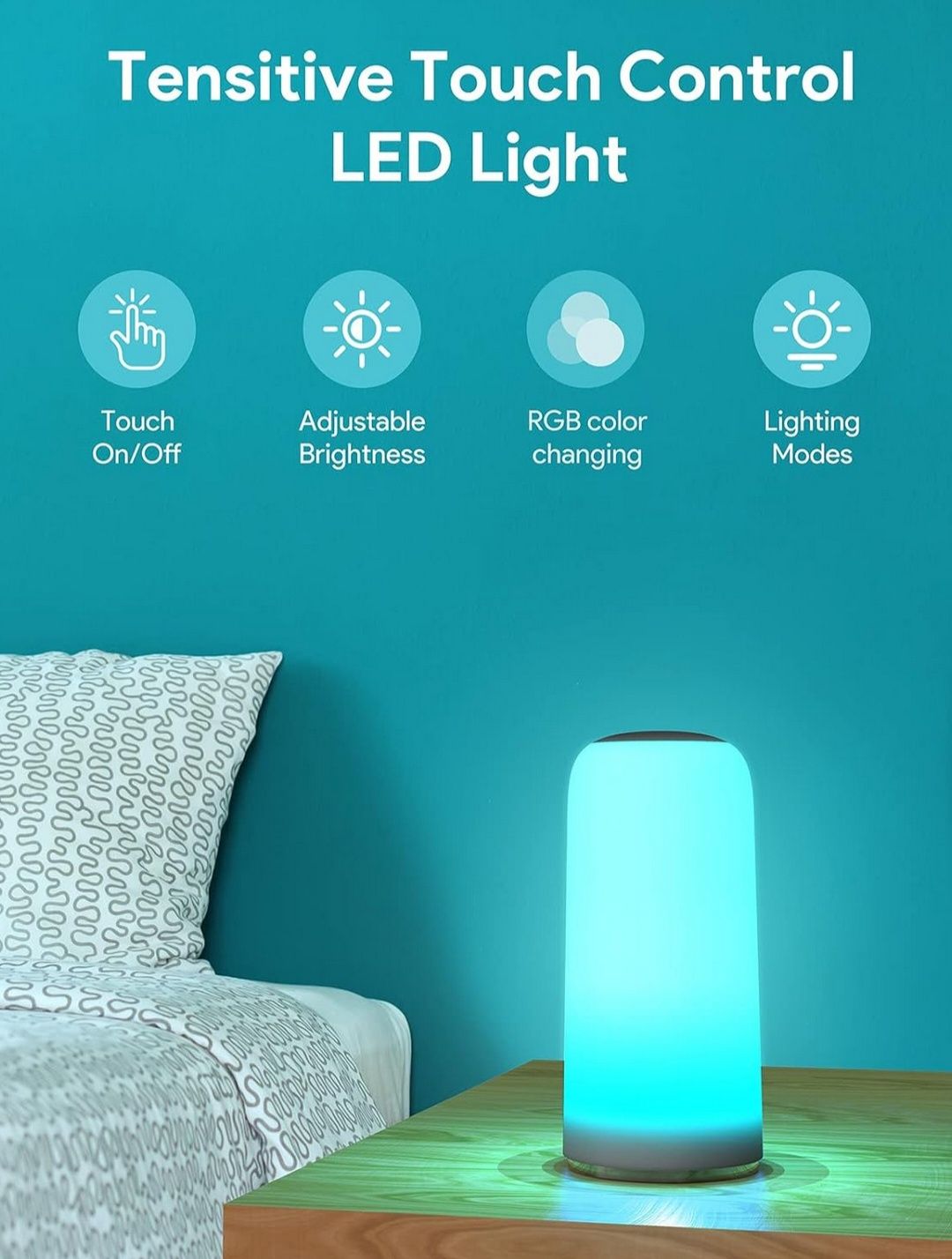 EASEMO Lampka nocna dotykowa, ściemniana, 256 RGB, ciepła biel