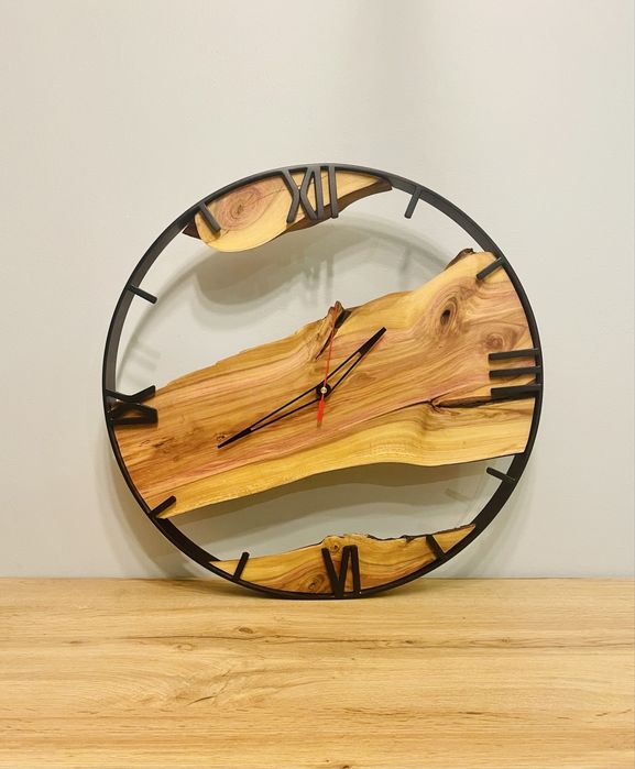 Zegar LOFTOWY z naturalnego drewna - ŚLIWKA WĘGIERKA