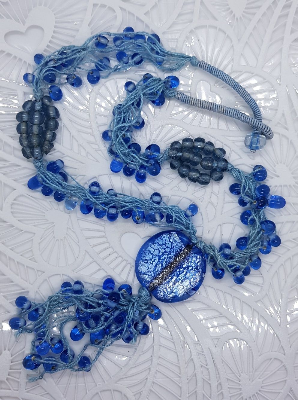 Łezki Murano efektowny niebieski szklany naszyjnik