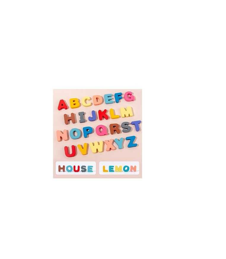 Drewniana zabawka puzzle alfabet cyfry Montessorii rybki liczydło gra