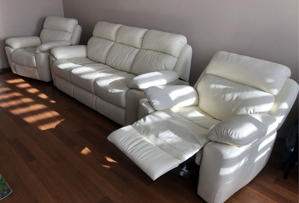 Шкіряний розкладний диван і 2 крісла-реклайнери. Ідеал. Італія. Кожа
