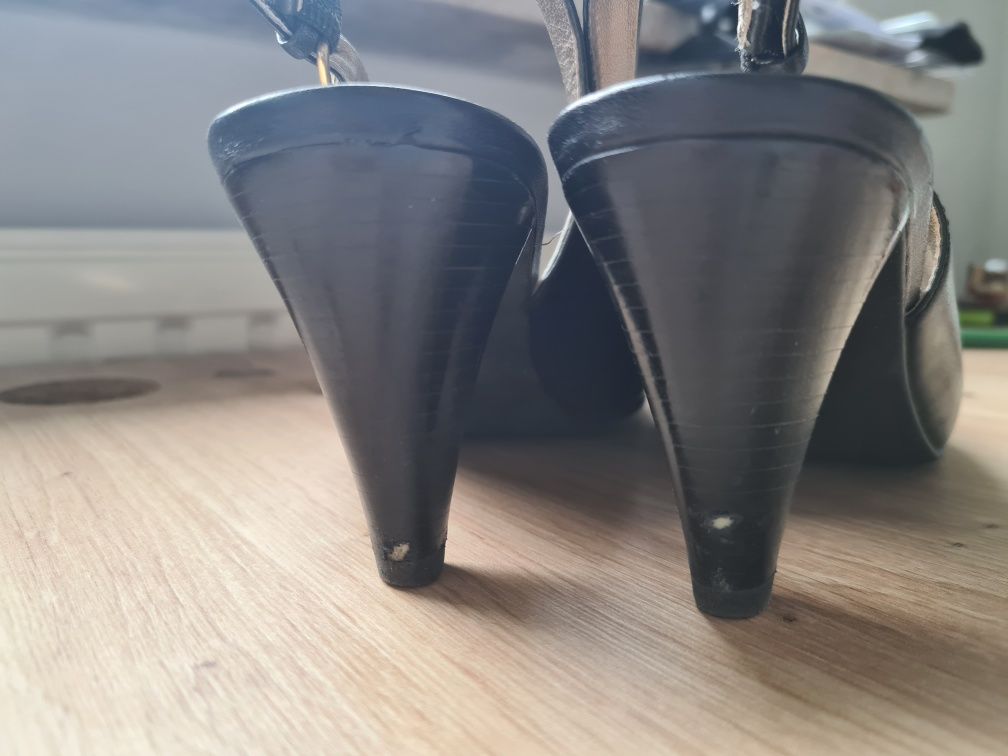 Buty czółenka Ecco 38 peep-toe slingback