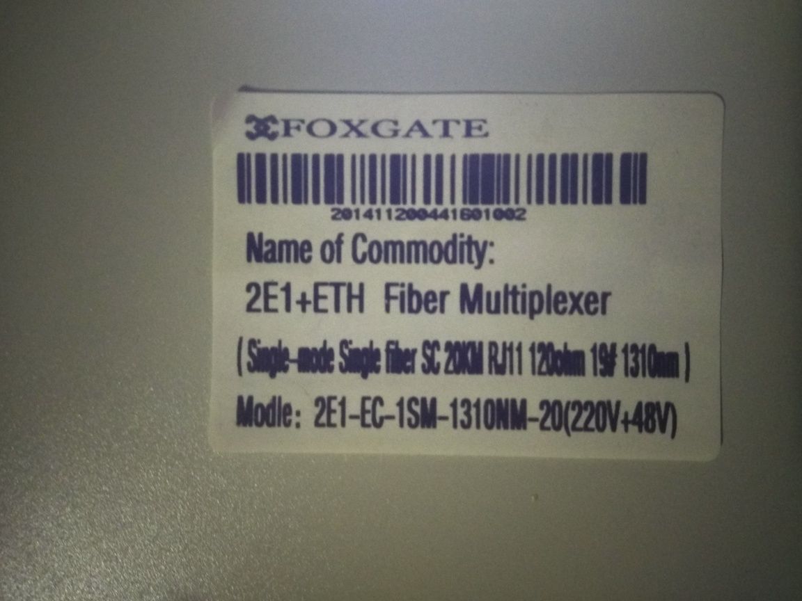 МЕДІАКОНВЕРТЕР FOXGATE 2E1-EC-1SM-1310NM-20     E1  Оптика Телефония