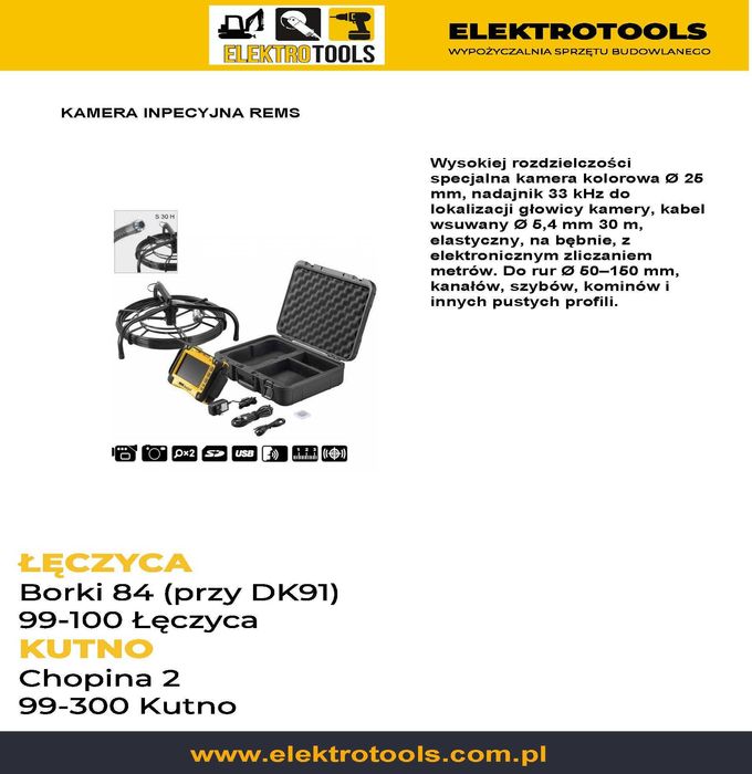 Kamera inspekcyjna do kanalizacji, kominów WYNAJEM WYPOŻYCZENIE