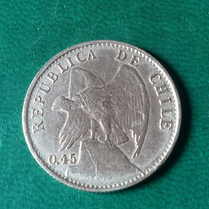 Moeda em prata 20 centavos 1916 Republica do chile