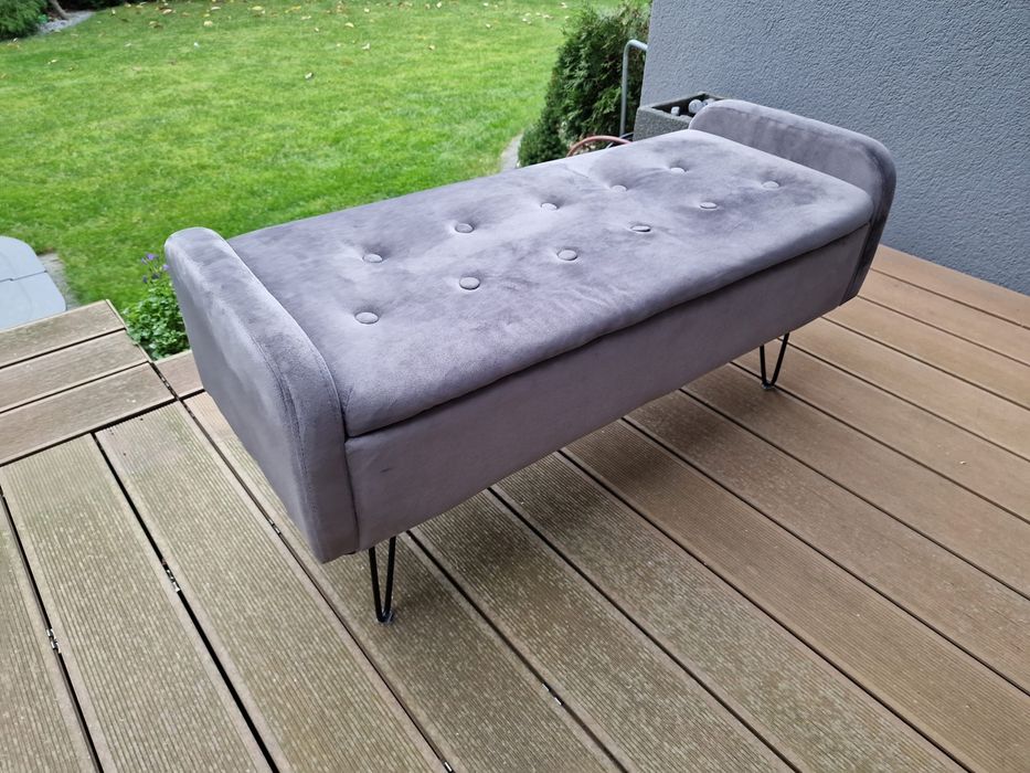 Ławka z pojemnikiem szara Homla do przedpokoju pufa