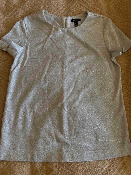 Beżowa złota błyszcząca koszulka t-shirt bluzka Mango