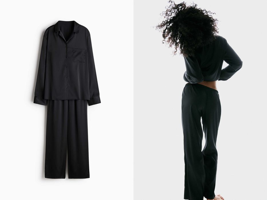 Piżama Bluzka koszulowa ze spodniami L nowa kolekcja czarna PROMOCJA