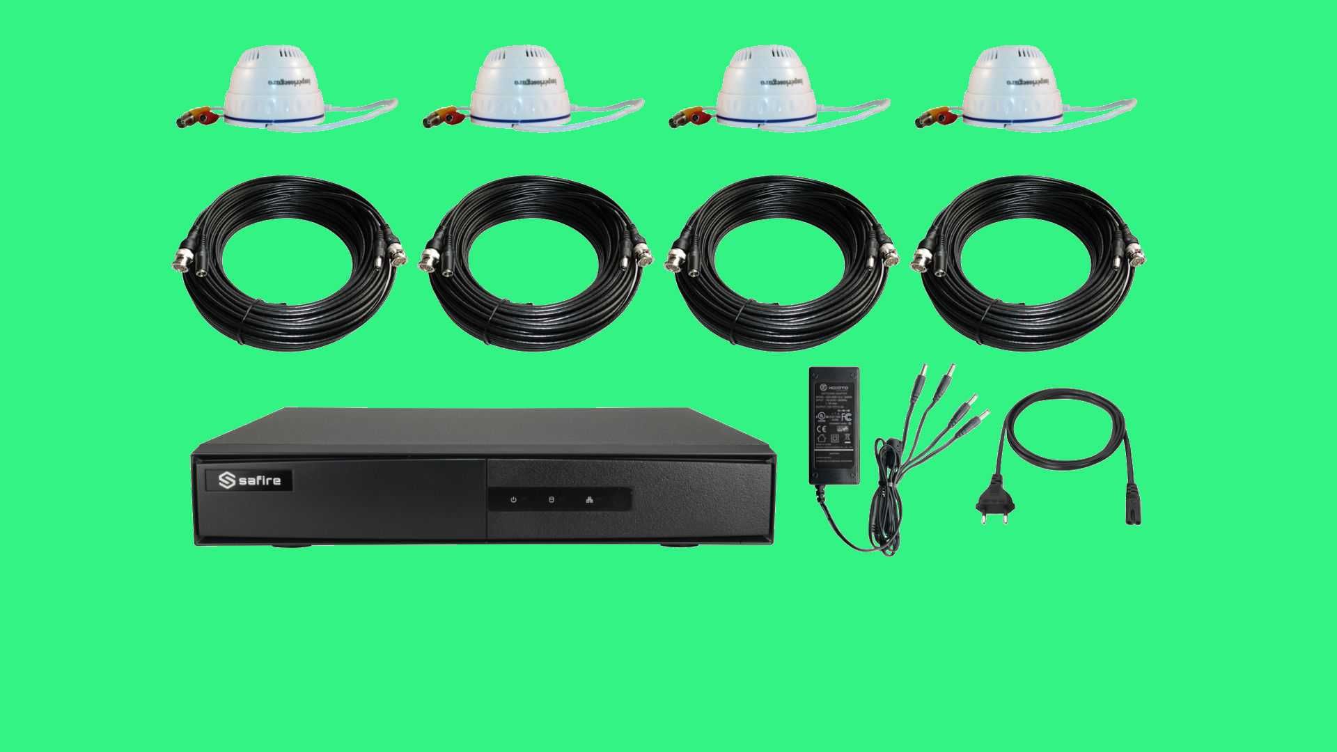 Kit Vigilância Interior HD Gravador  Full HD 4 Câmaras Cabos 159€