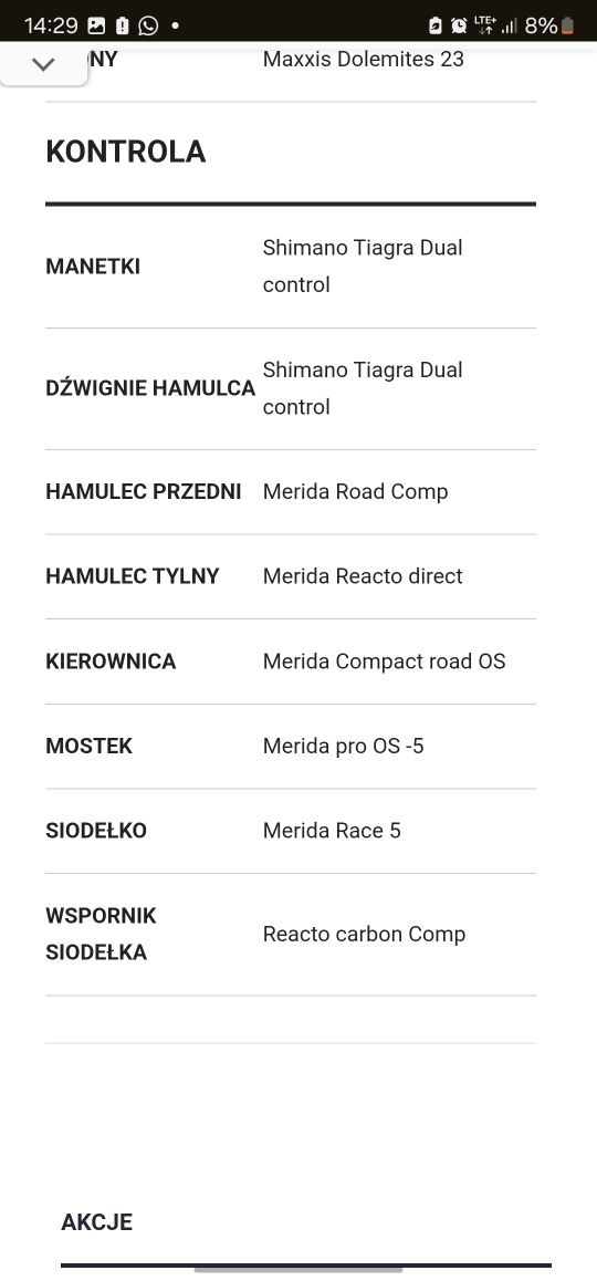 Merida reacto 300 szosa rozmiar s