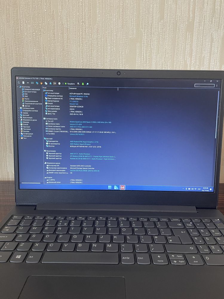 Ігровий ноутбук Lenovo V15-ADA Ryzen 5 12GB DDR4 256GB SSD Win11