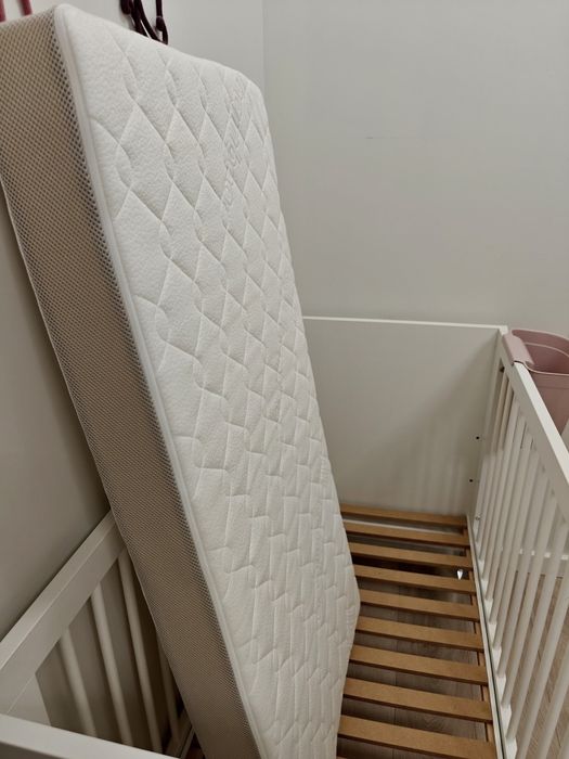 Łóżeczko 120x60 Klupś Blanka Białe + materac Bamiboo