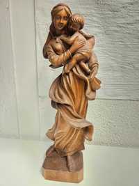 Stara bardzo piękna ręcznie wykonana drewniana figurka Matki Boskiej