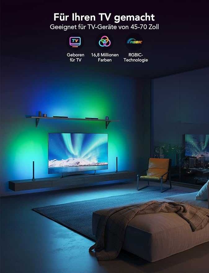 Govee H6046 RGBIC LED Lightbar, podświetlenie telewizora, Alexa Google