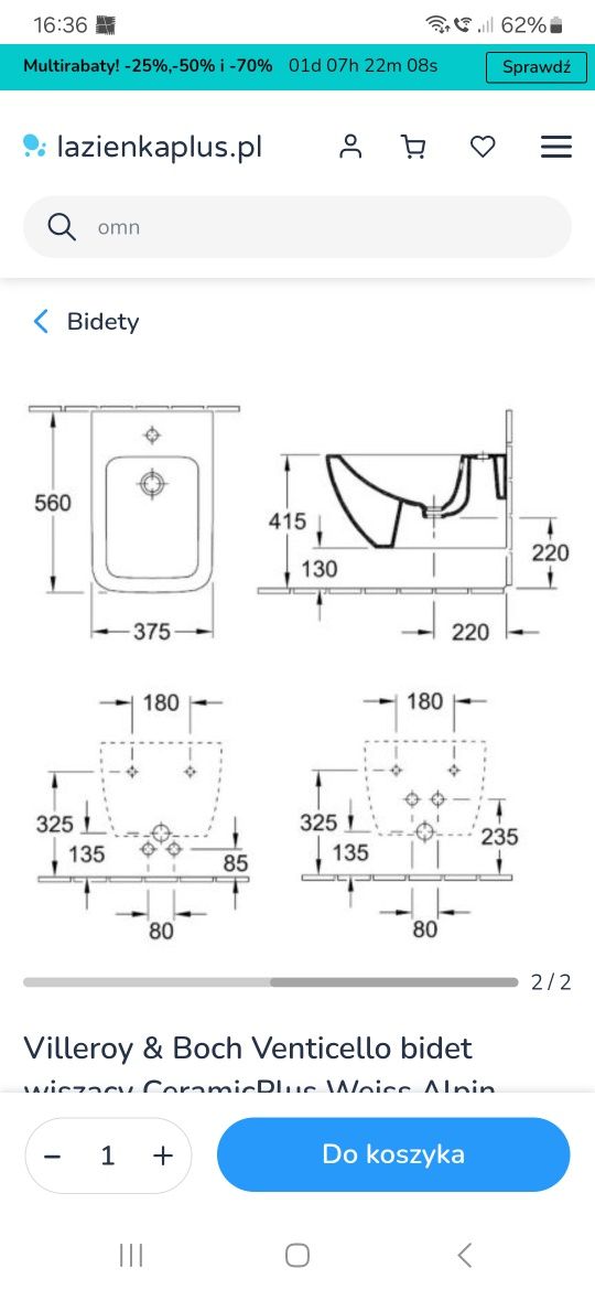 Bidet wiszący Villeroy & Boch