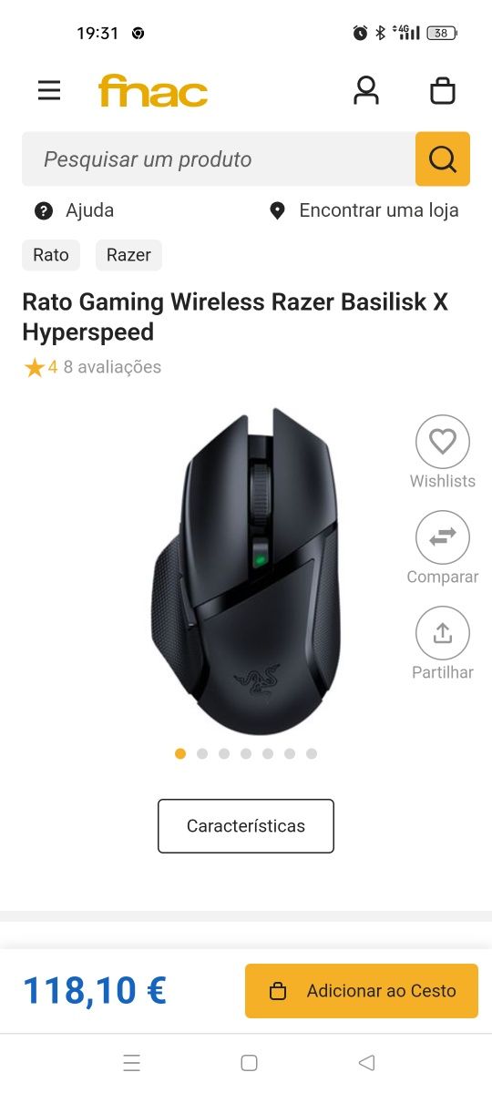 Rato Razer ótico bluetooth