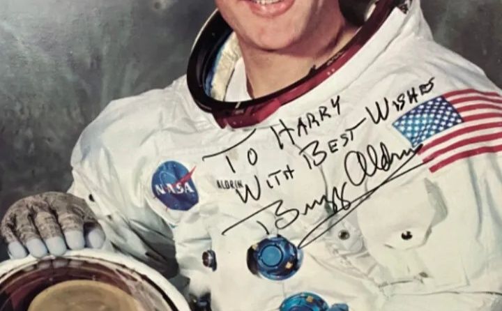 Autograf , podpis Apollo 11 NASA astronauta Buzz Aldrin litografia