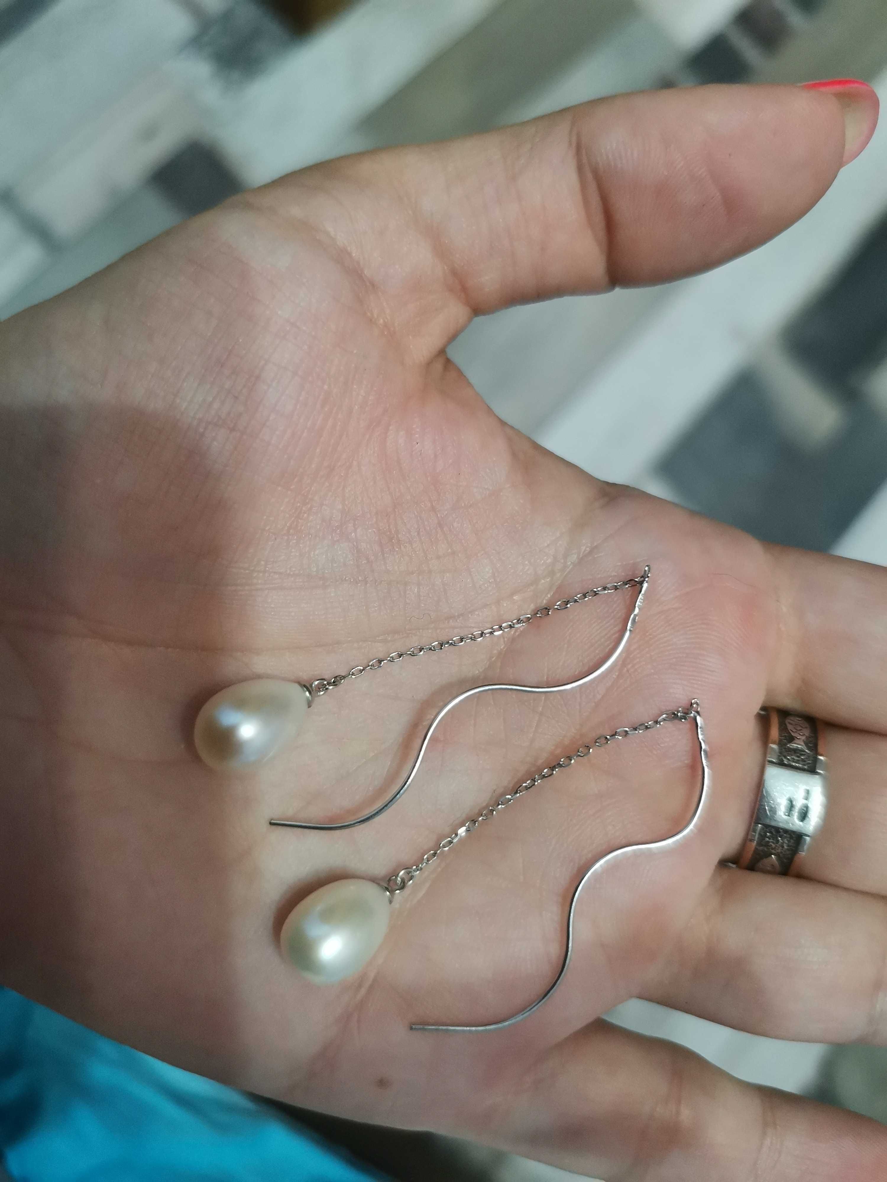 Сережки срібні протяжки з перлиною