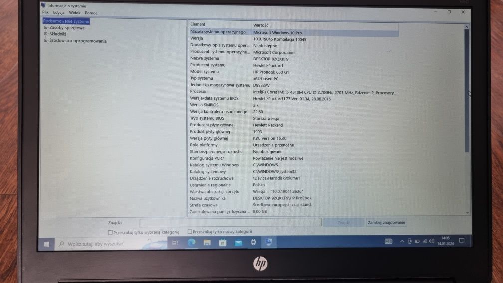 Laptop HP ProBook 650 G1 z monitorem i stacją dokującą