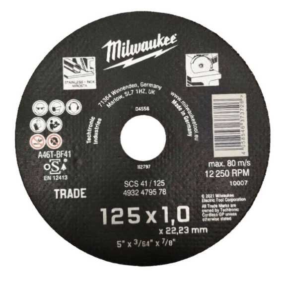 Круг диск відрізний 125х1мм SCS для болгарки Milwaukee Німеччина