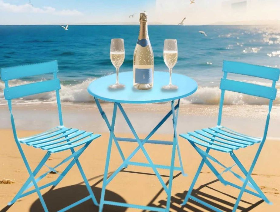 Zestaw bistro 3-częściowy metalowy, stół 90x60 cm + 2 krzesła