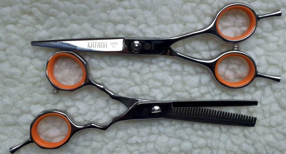 Nożyczki + degażówki fryzjerskie KATANA 5.5 cala Japonia 440c ETUI