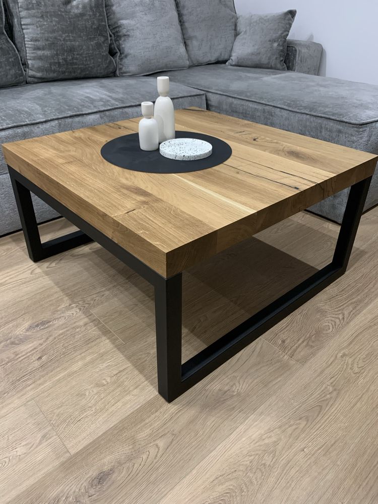 Stół stolik kawowy debowy czarny loft gruby blat 6cm