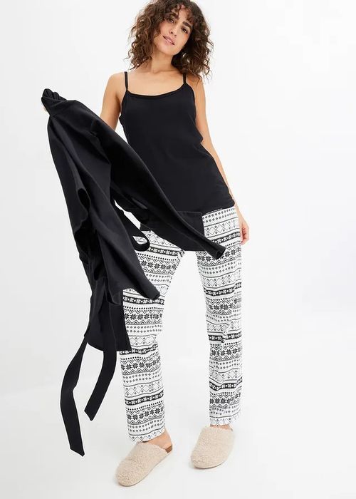 B.P.C piżama damska 3-elementowa top, bluzka kopertowa i spodnie 52/54