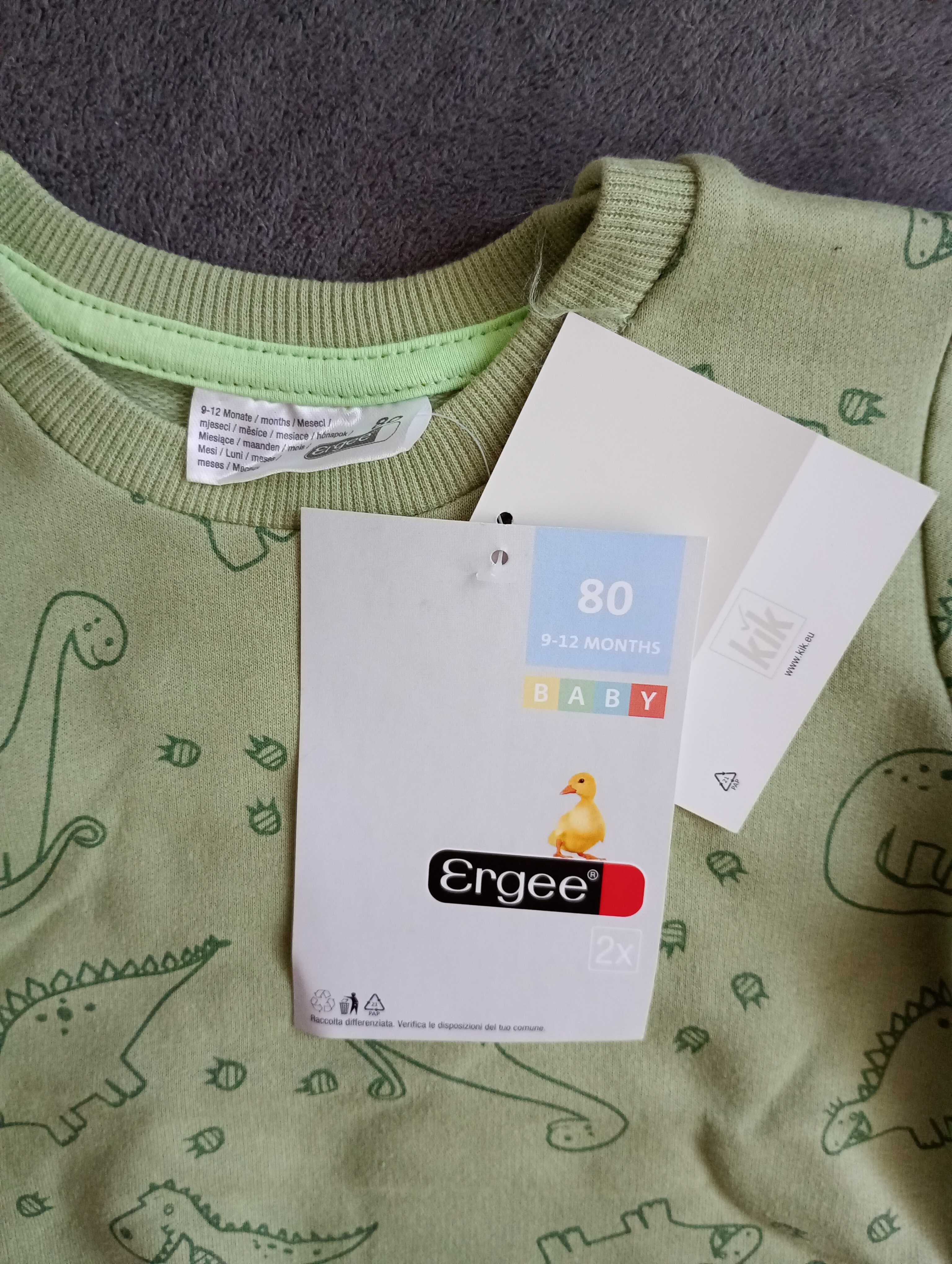 Komplet zestaw dres bluza spodnie zielony w dinozaury rozm. 80 NOWY