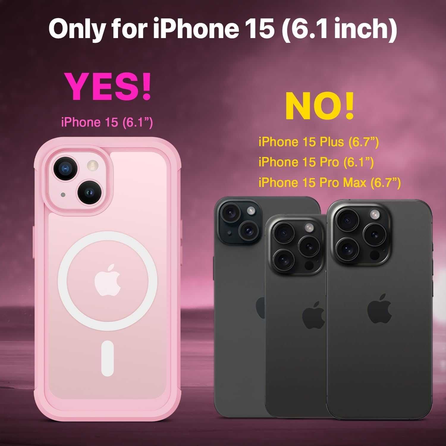 CENHUFO etui iPhone 15 pancerne etui magsafe 360 szkło na aparat róż