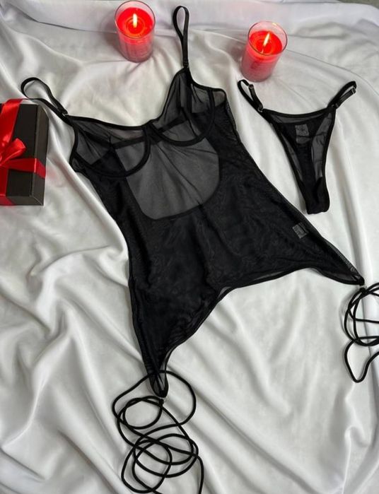 Три кольори! Еротична сукня сітка зі шнурівкою рукавичками