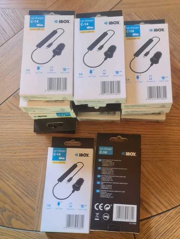 3 sztuki ładowarek samochodowych microUSB na kablu spiralnym