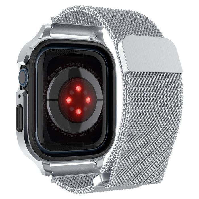 Zestaw Ochronny Spigen Metal Fit "Pro" Apple Watch 44/45mm, Srebrny