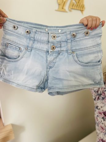 Spodenki szorty jasny jeans S guziki kieszenie lato