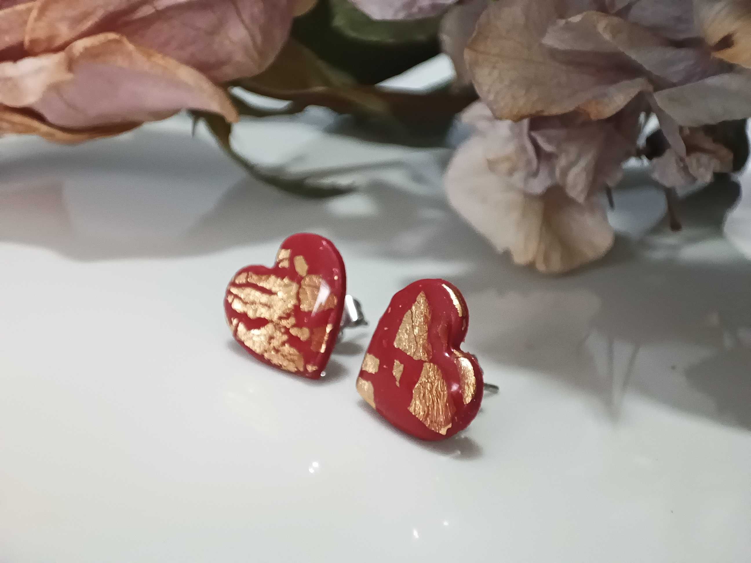 Kolczyki z gliny polimerowej "Serce ze złotem", handmade