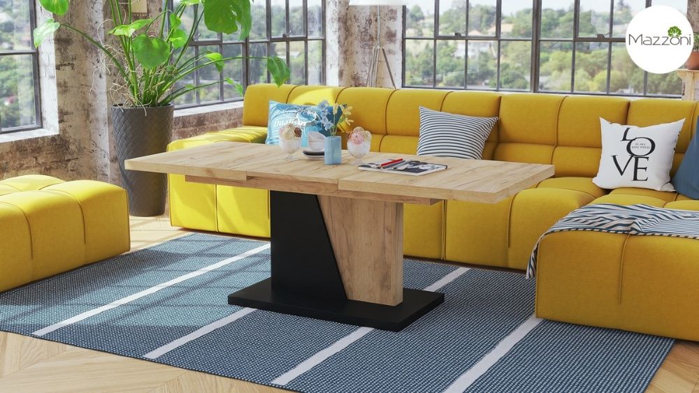 NOIR Dąb Craft Złoty\Czarny Ława rozkładana do salonu ŁAWOSTÓŁ Mazzoni