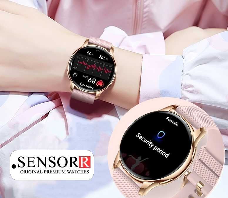 Czarny Zegarek Smartwatch Damski Rozmowy Ciśnienie Pulsometr Sen Kroki