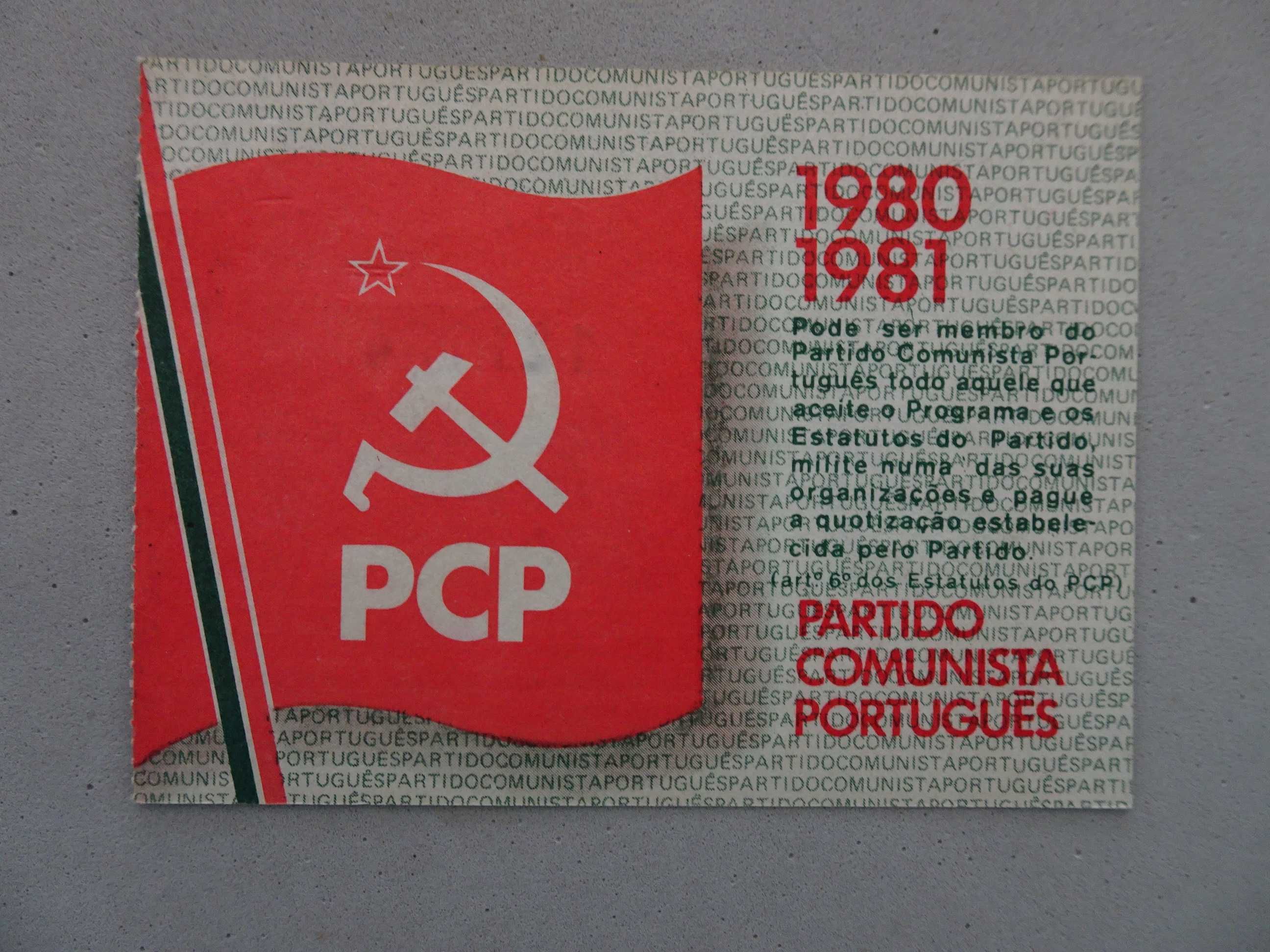 Cartão de membro do PCP 1980/1981 Partido Comunista Português