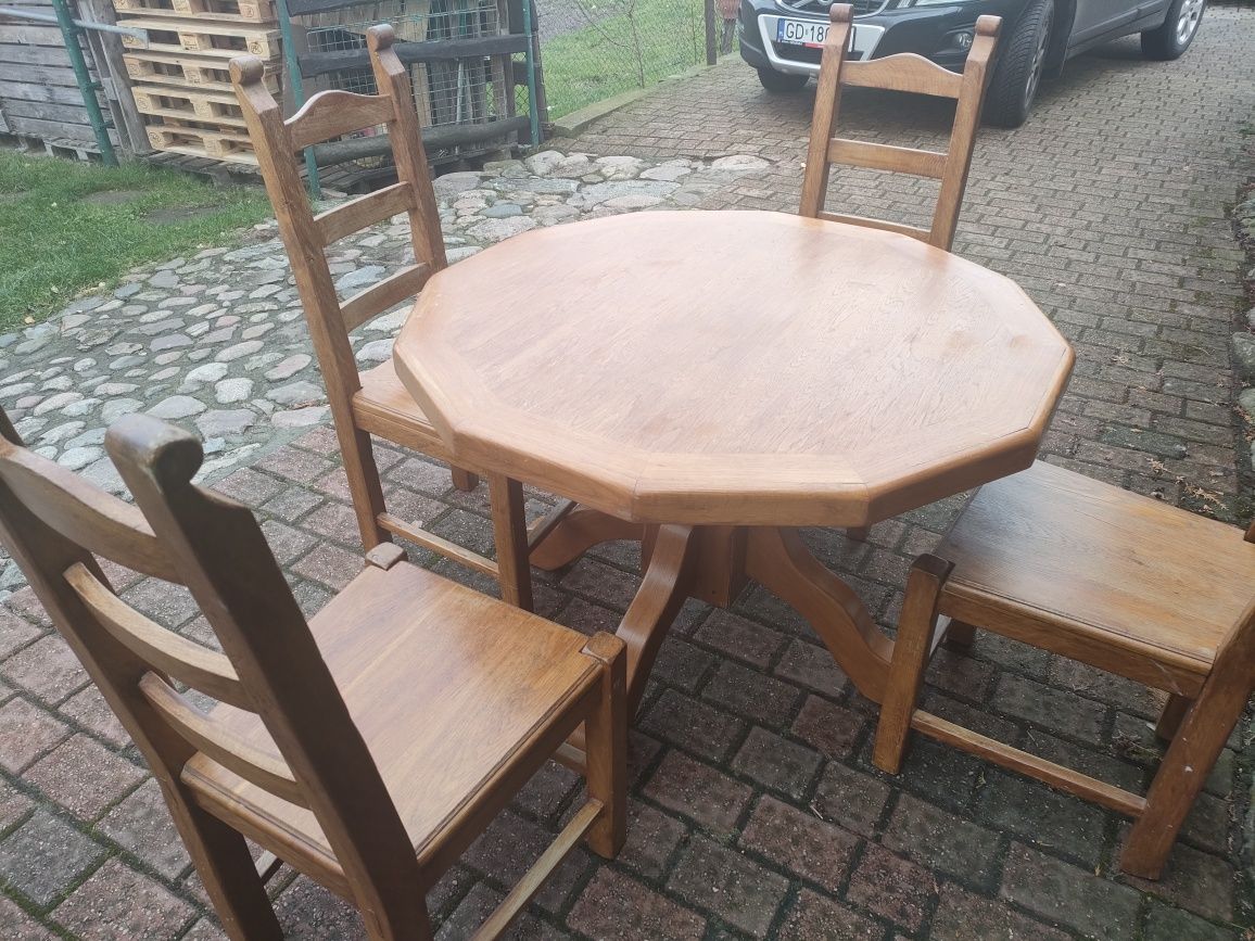 Komplet dębowy stół+ cztery krzesła