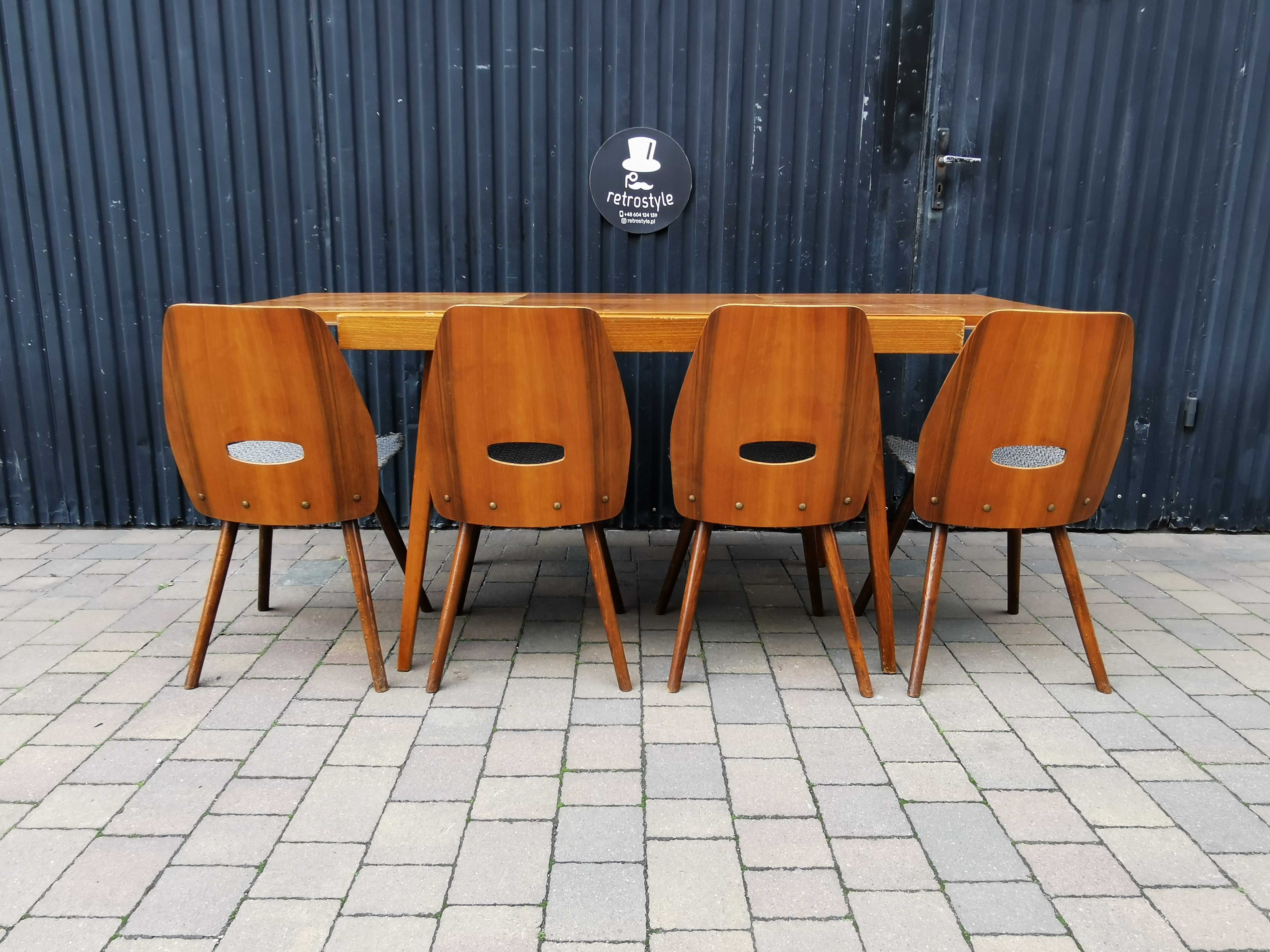 Stół+ 4x krzesło TATRA proj. F. Jirák, Czechosłowacja '60 Design, Prl