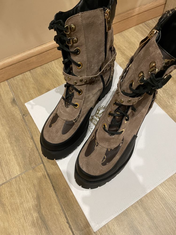Buty botki na protektorze lui skórzane