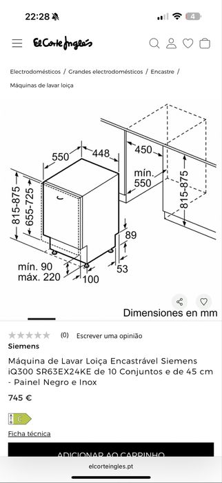 Maquina Loiça Encastrável Siemens iQ300 SR63EX24KE